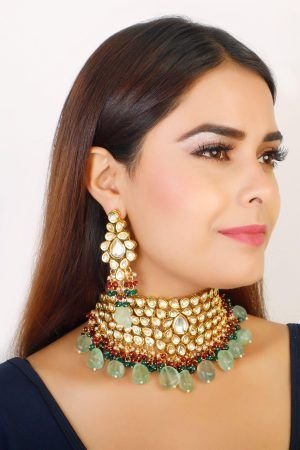 Kundan Bead Drop Choker Jewellery Set