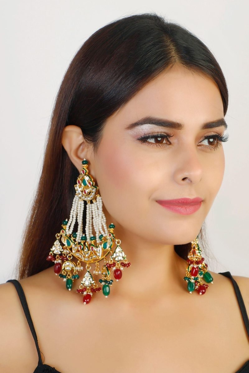 Kundan Bead Drop Chandeliers Earrings