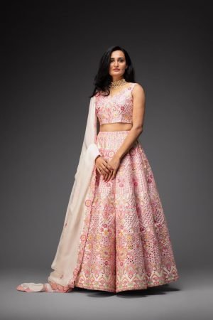 Ivory Embroidered Lehenga And Choli With Dupatta
