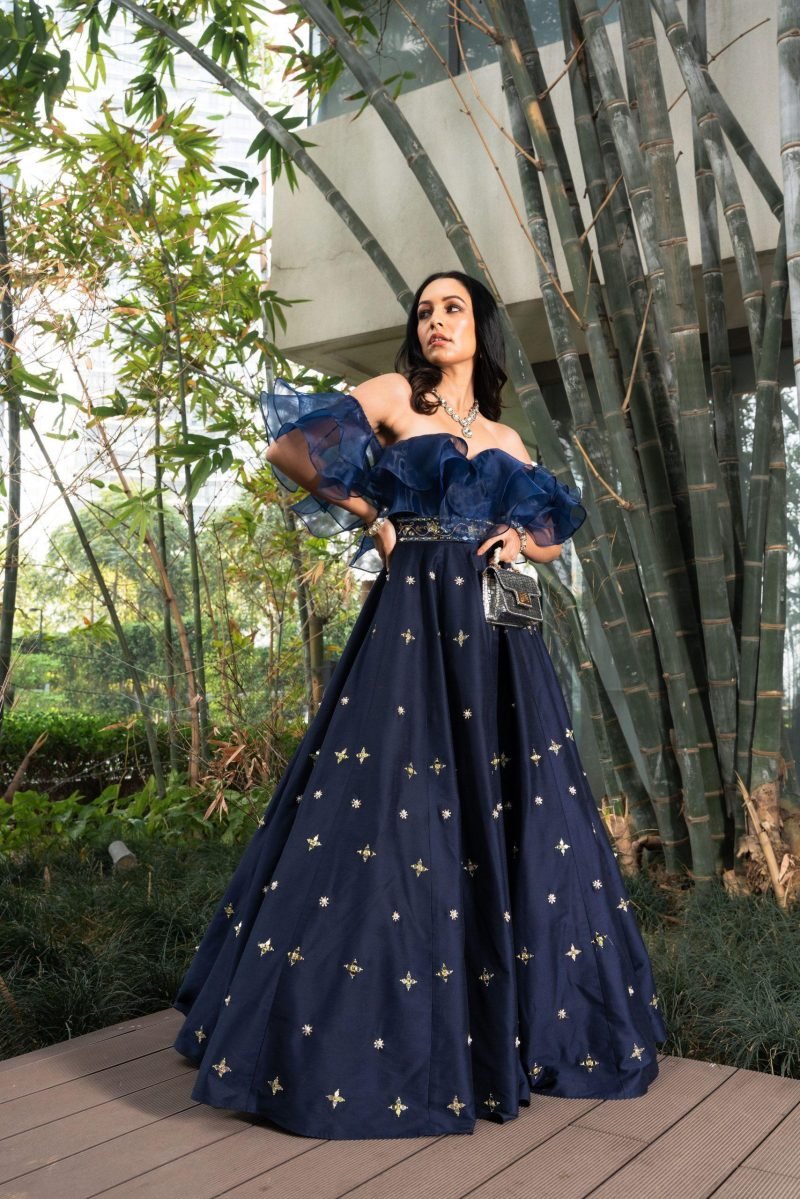 Navy Blue Aarzu Ruffled Gown