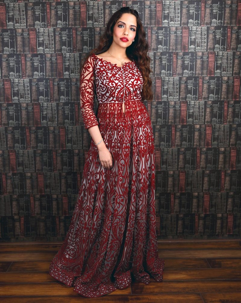 Red Color Resham Work Net Anarkali Set