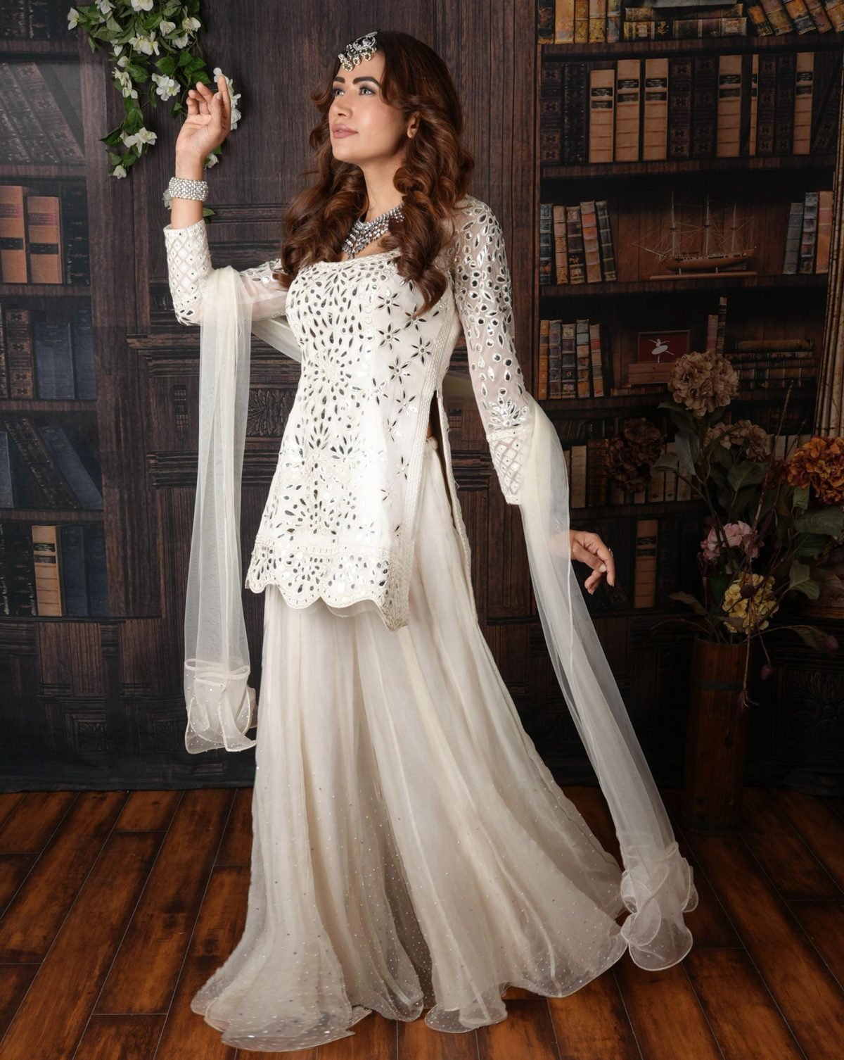 White Color Raw Silk Kurti Palazzo