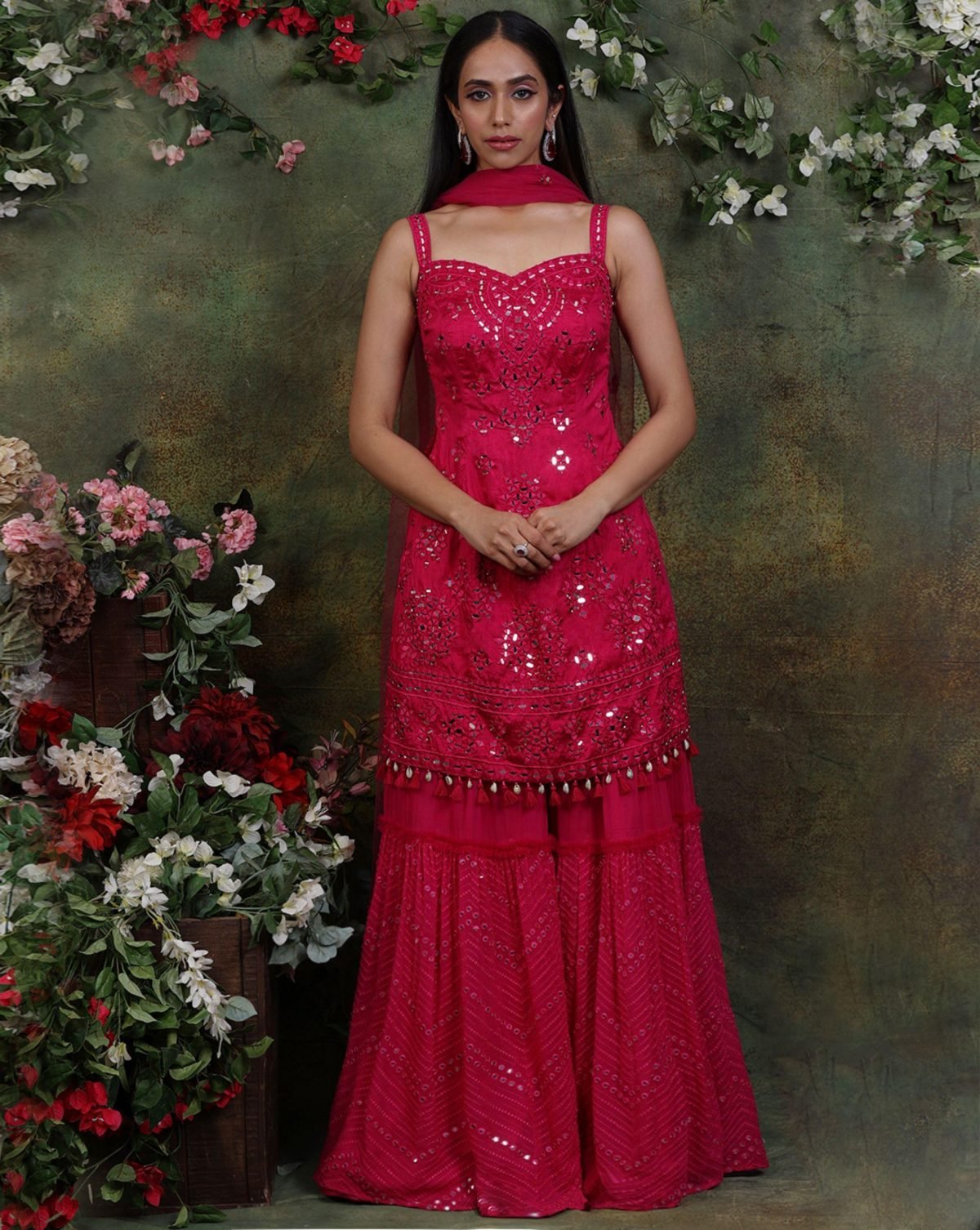 Pink Color Raw Silk Kurta with Georgette Sharara