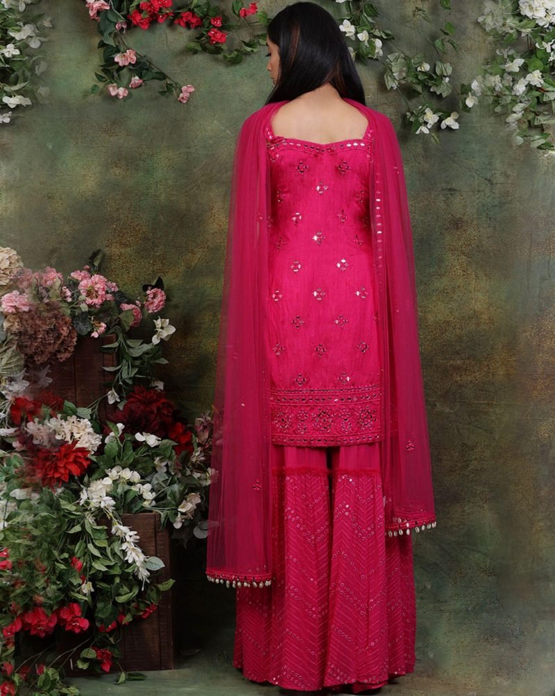 Pink Color Raw Silk Kurta with Georgette Sharara - Image 3