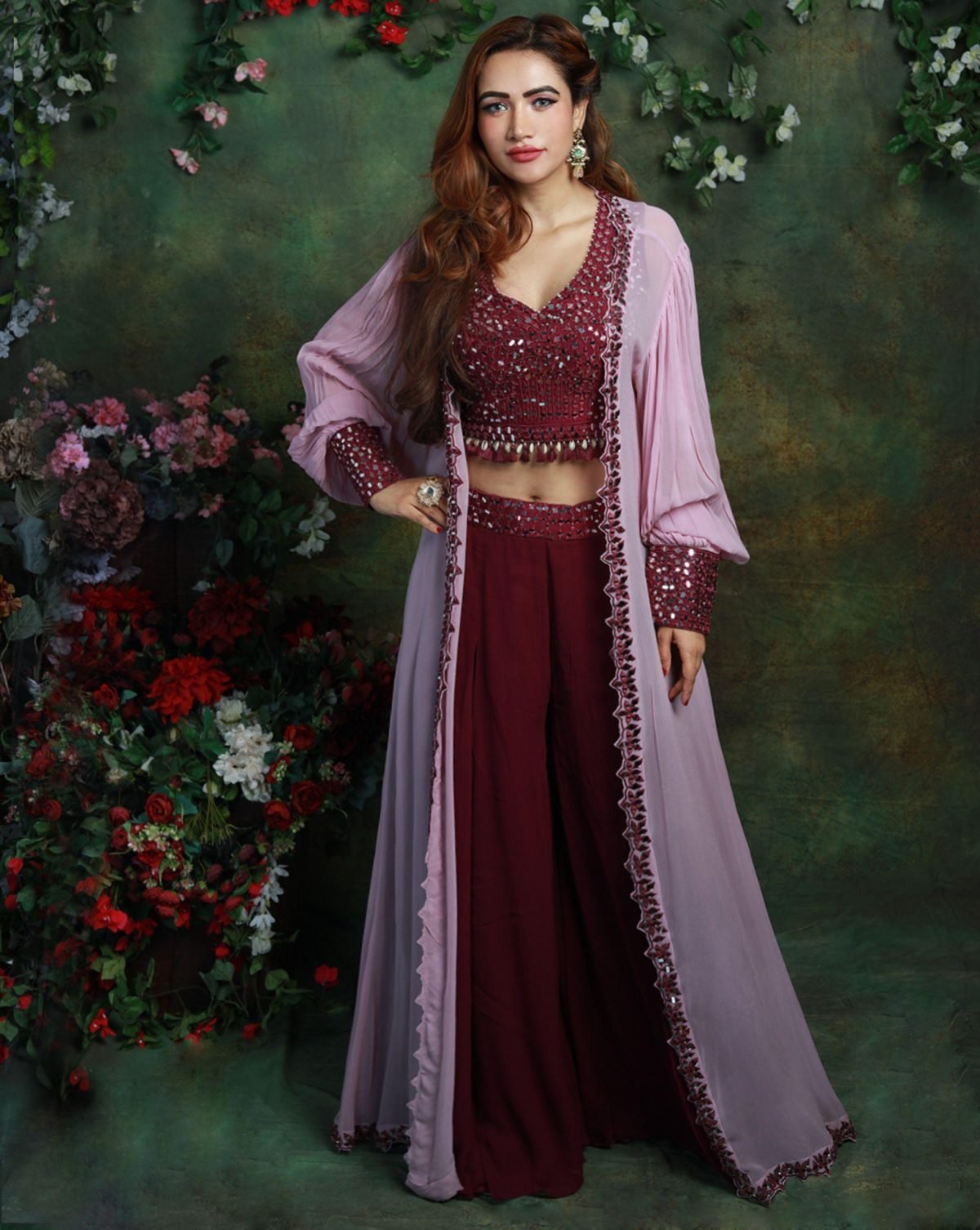 The Purple Color Georgette Palazzo Jacket Set