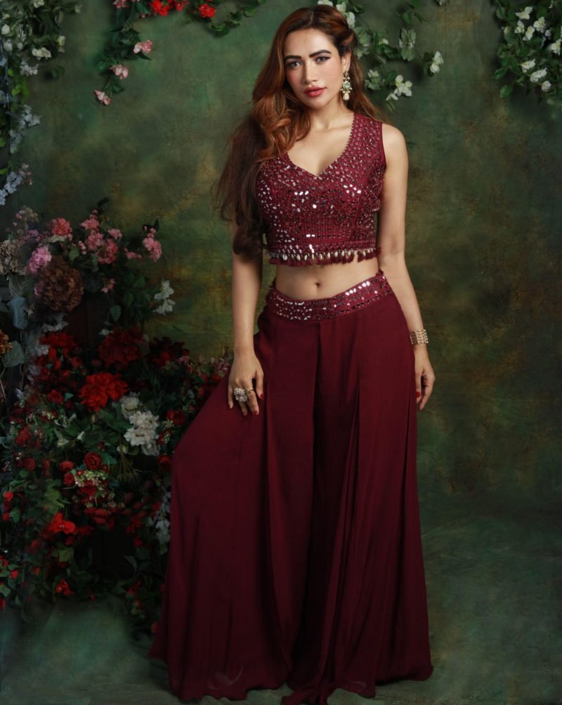 The Purple Color Georgette Palazzo Jacket Set - Image 2