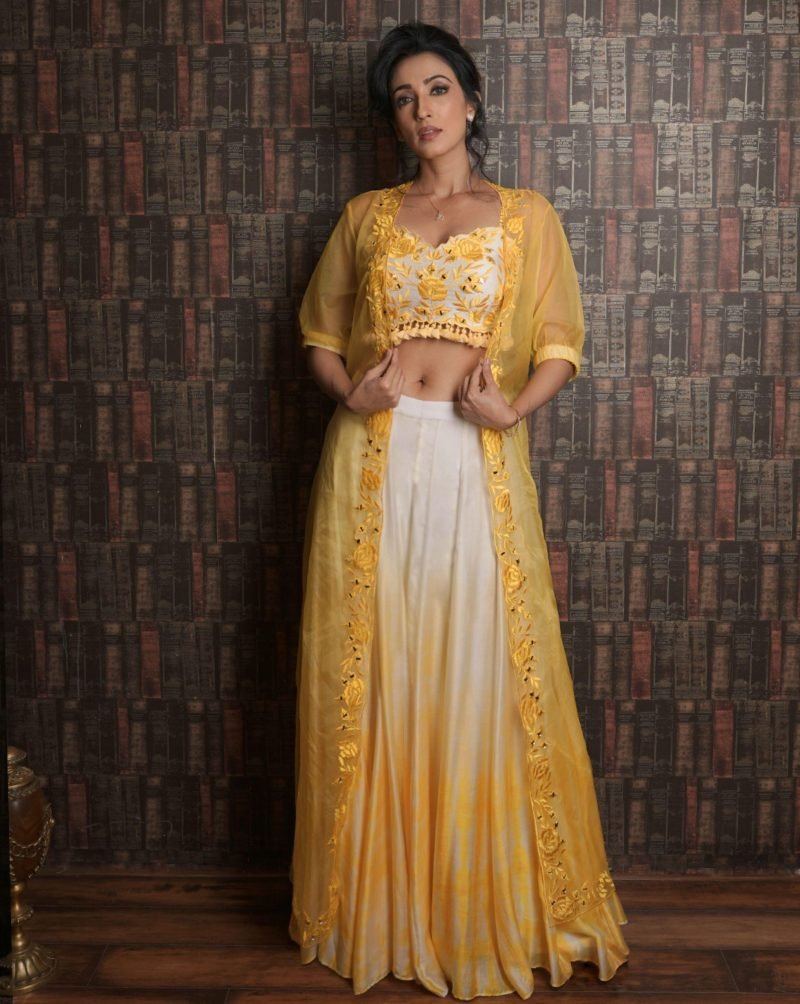 Yellow Color Organza Palazzo Jacket Set