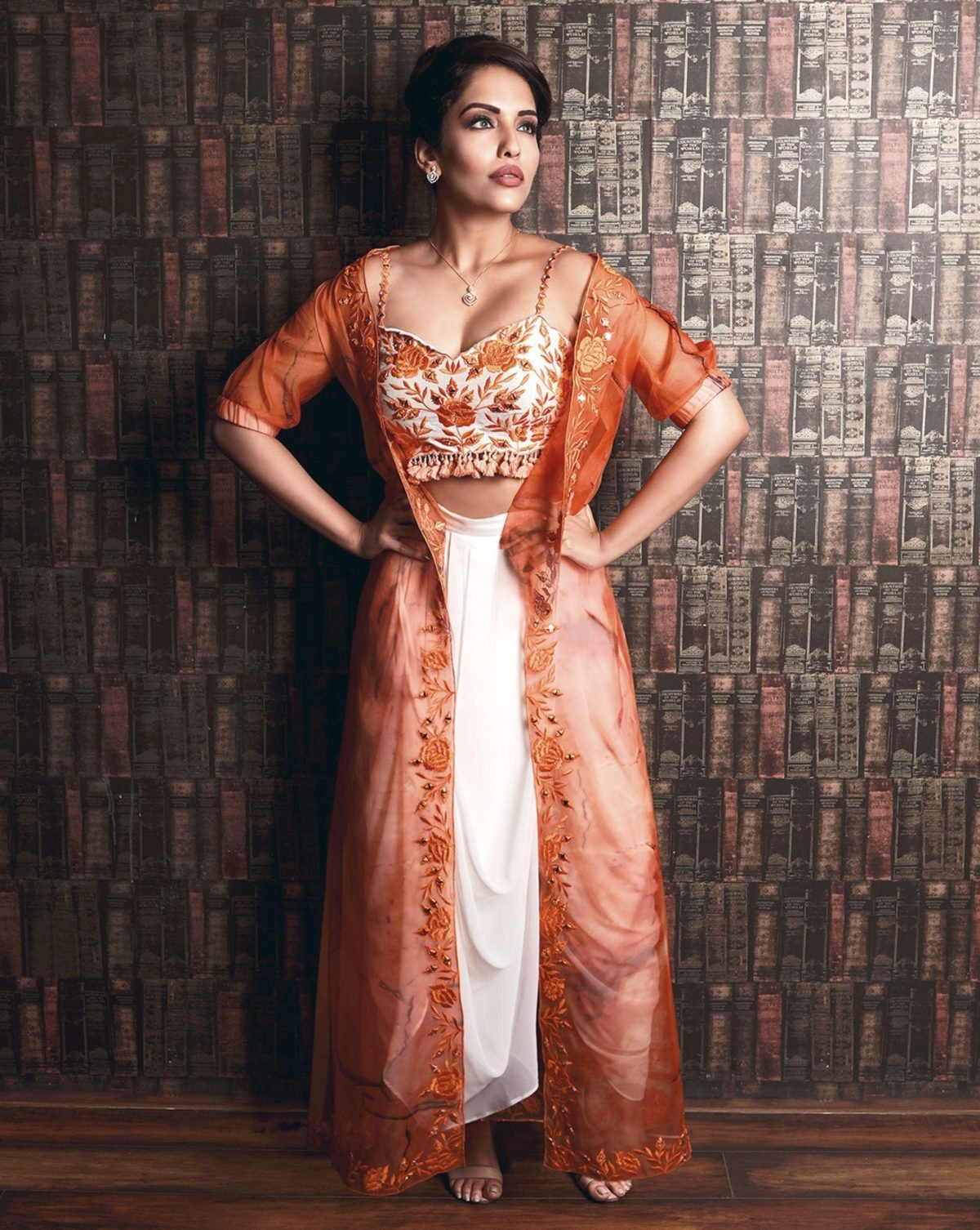 Orange Color Organza Jacket Dhoti