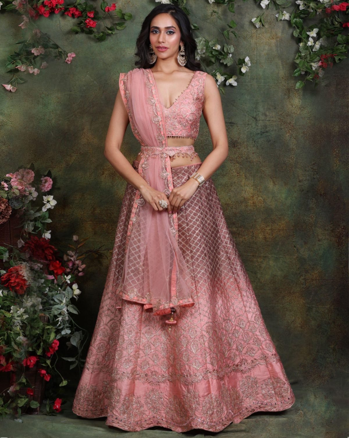 Pink Color Ombre Kasab Embroidery Lehenga