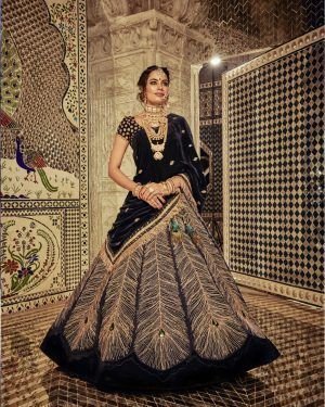 The Midnight Blue Color Peacock Lehenga