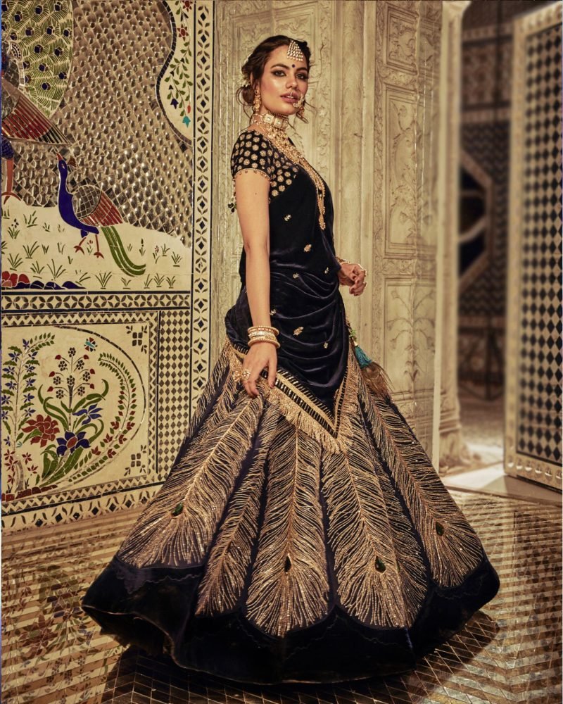 The Midnight Blue Color Peacock Lehenga - Image 2