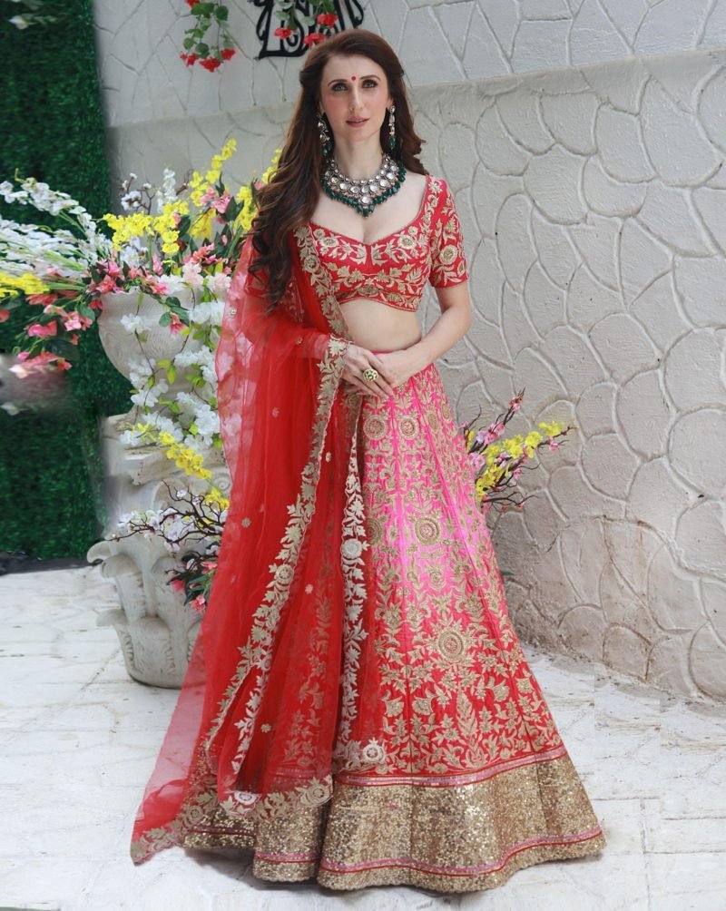 The Ombre Light Pink and Red Bridal Lehenga