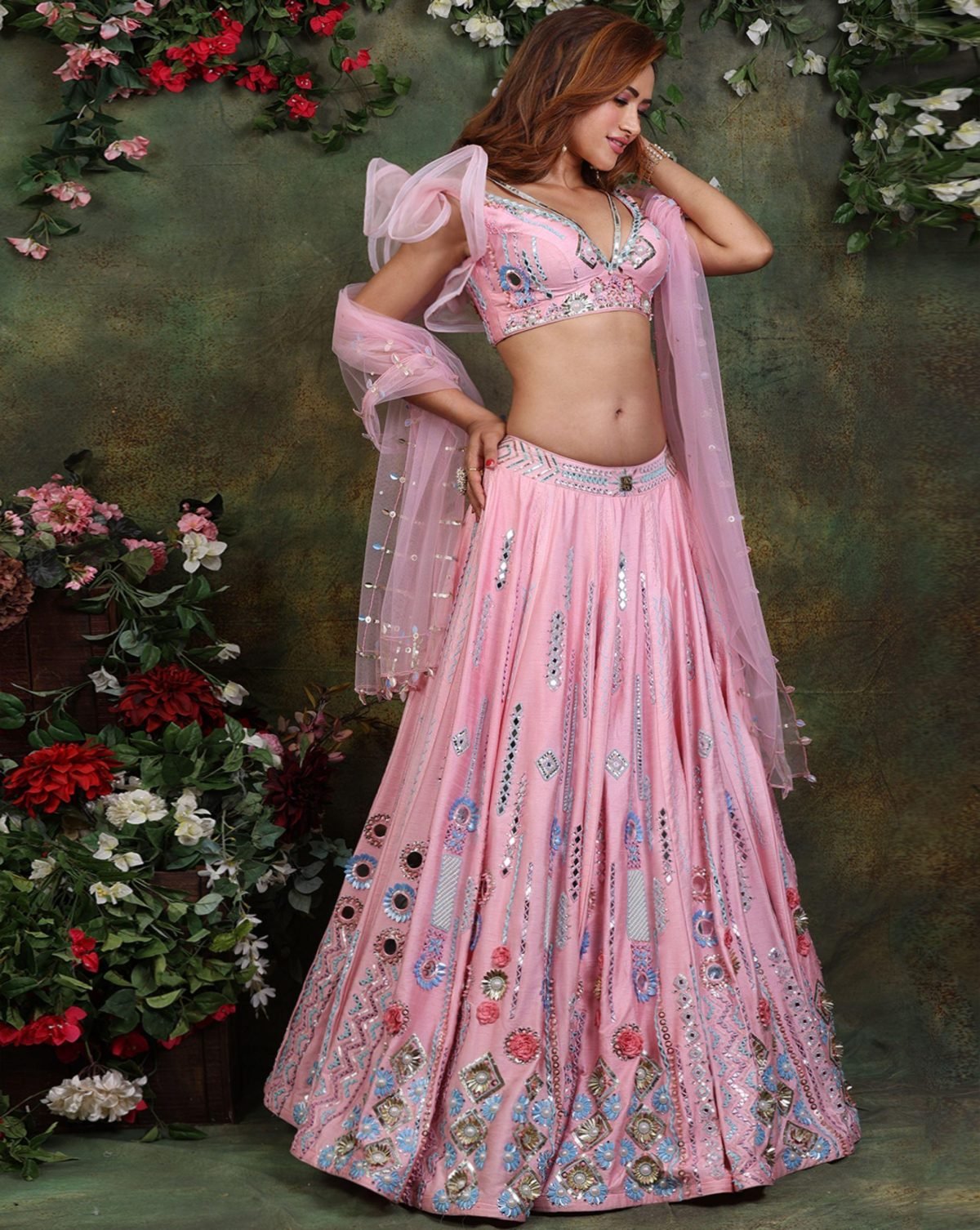 Vibrant Pink Color Candy Raw Silk Lehenga