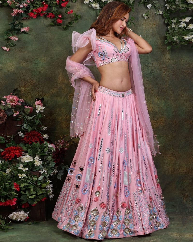 Vibrant Pink Color Candy Raw Silk Lehenga