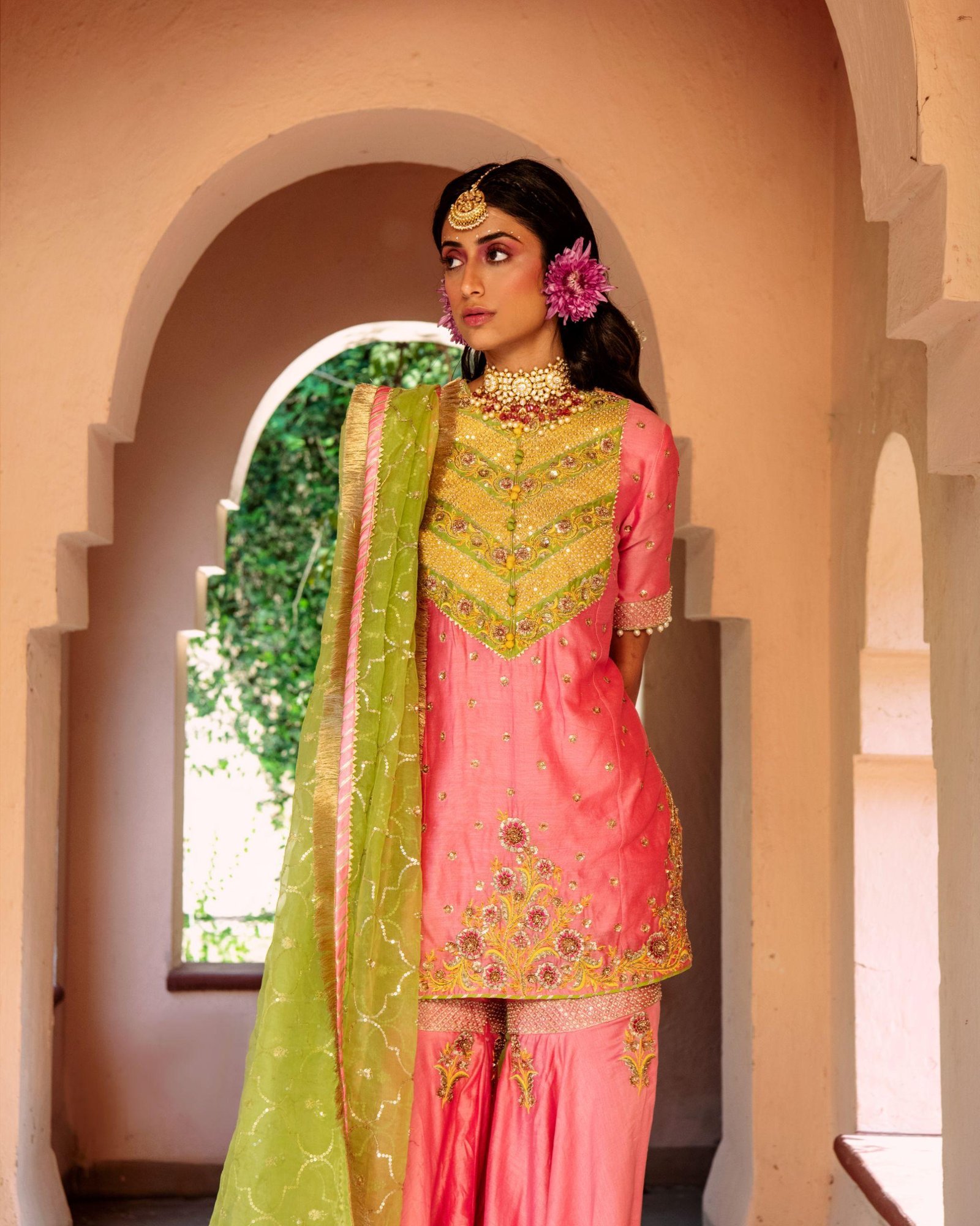 Pink Shantoon Chanderi Kurta Gharara Set