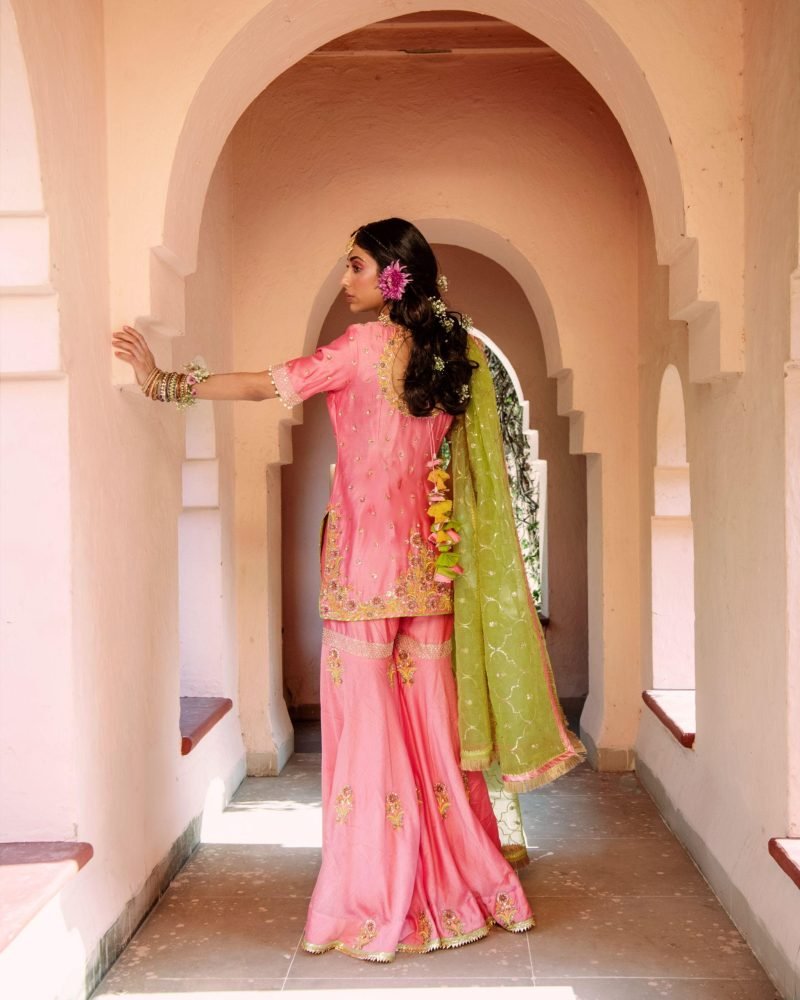 Pink Shantoon Chanderi Kurta Gharara Set - Image 3