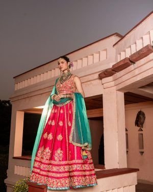 Pink Color Shantoon Raw Silk Lehenga