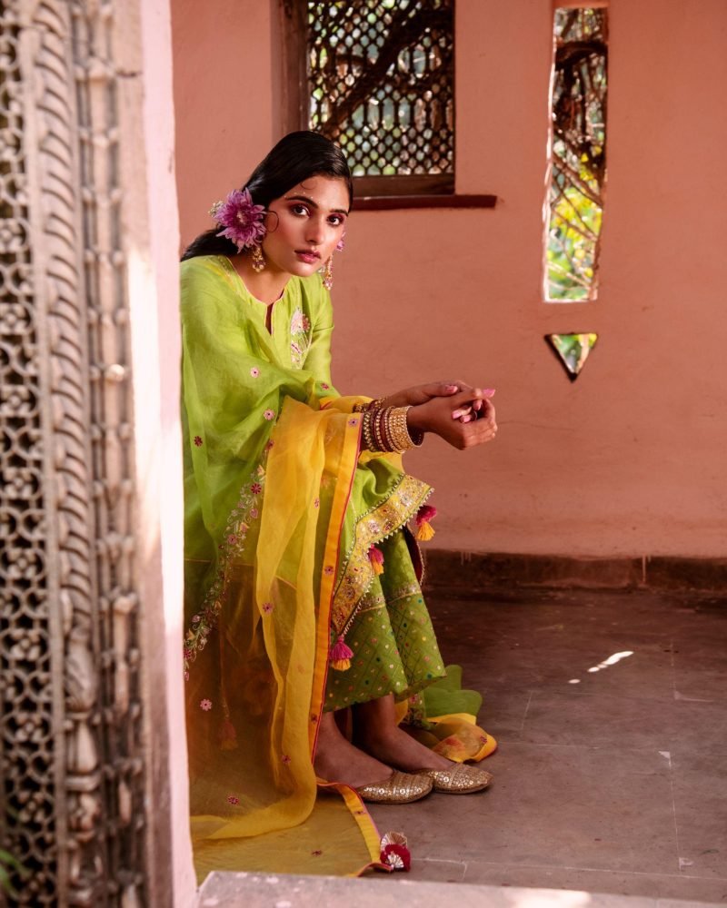 Green Shantoon Resham Embroidered Palazzo Set - Image 2