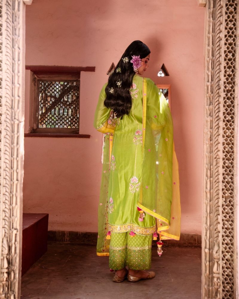 Green Shantoon Resham Embroidered Palazzo Set - Image 4