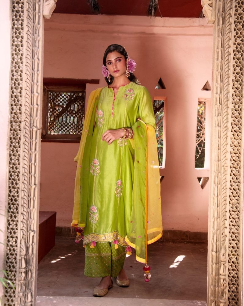 Green Shantoon Resham Embroidered Palazzo Set - Image 3