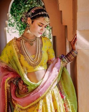 Yellow Color Shantoon Chanderi Lehenga