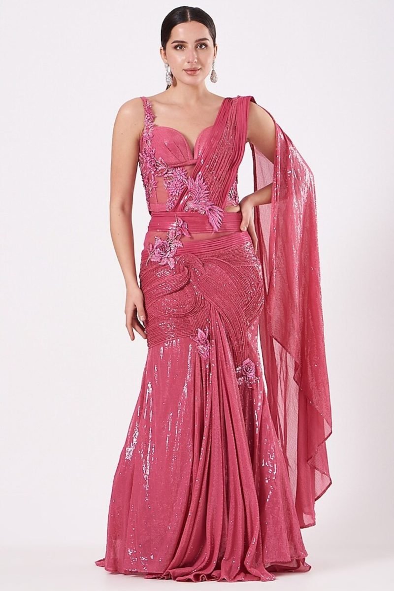 Hot Pink Color Embroidered Georgette Lehenga Set