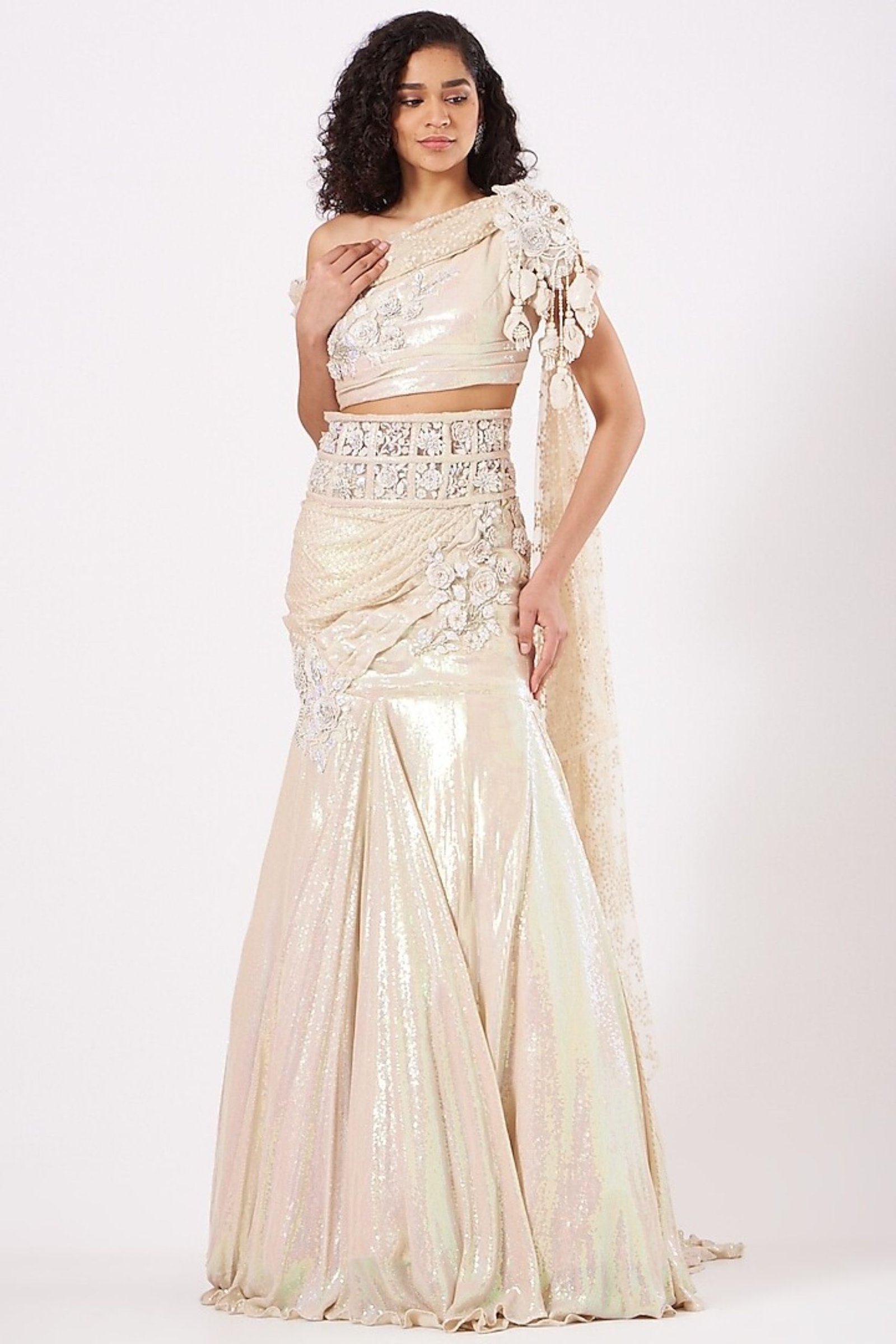 Cream Color Embroidered Lehenga Set