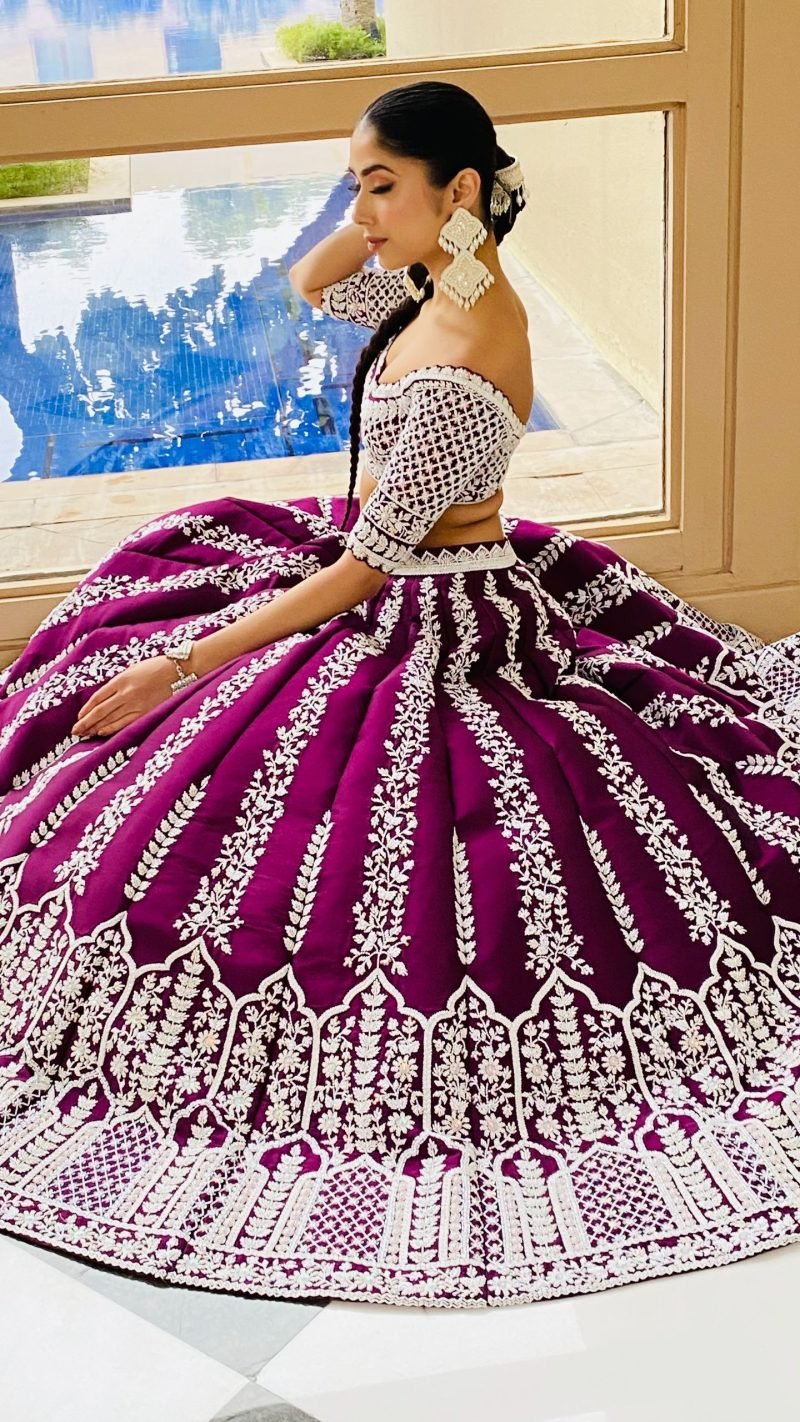 Purple Color Chroma Silk Lehenga Set - Image 3