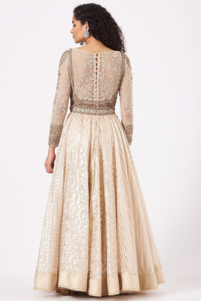 Ivory Color Embroidered Angrakha Anarkali Set - Image 3