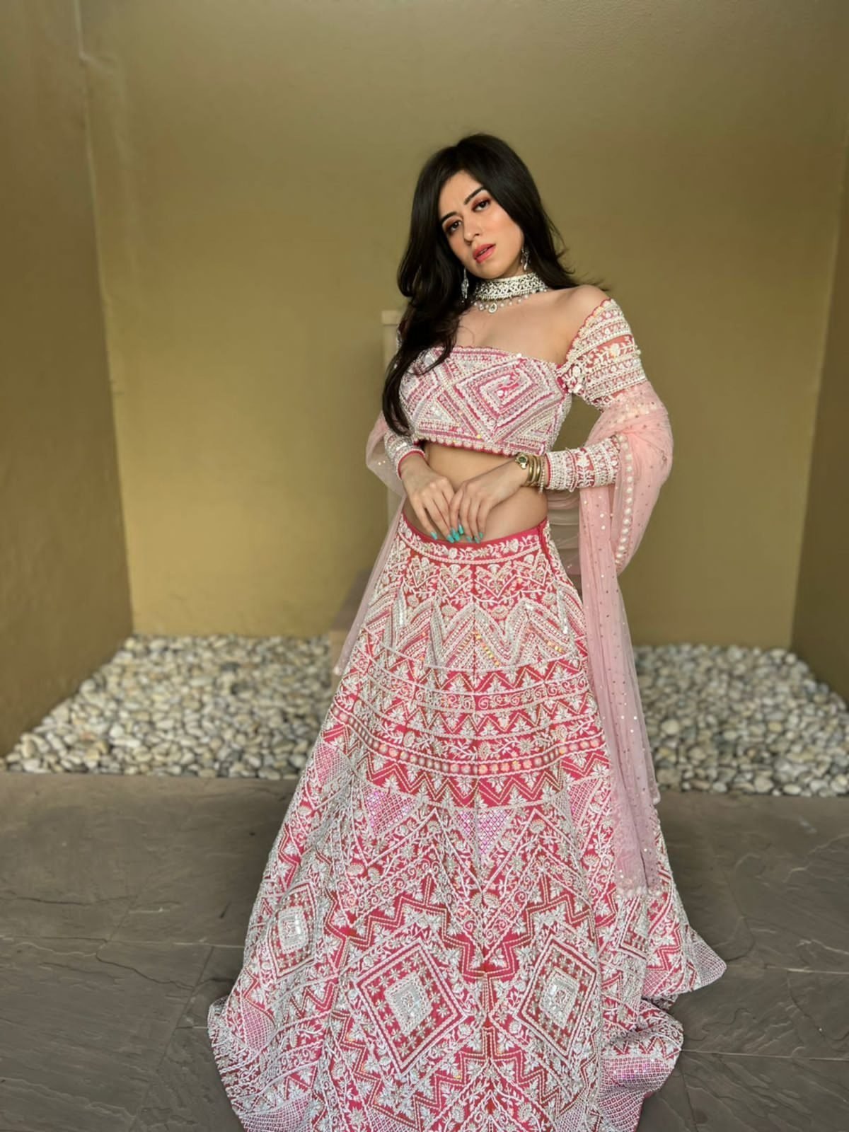 Ruby Pink Color Raw Silk Embroidered Lehenga Set