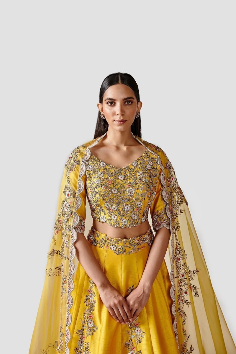 Beautiful Yellow Color Raw Silk Lehenga Set - Image 2