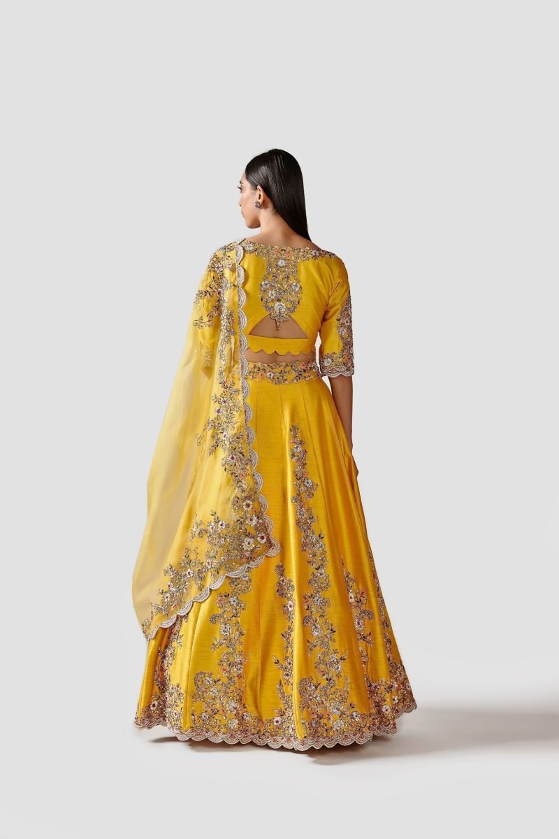 Beautiful Yellow Color Raw Silk Lehenga Set - Image 5