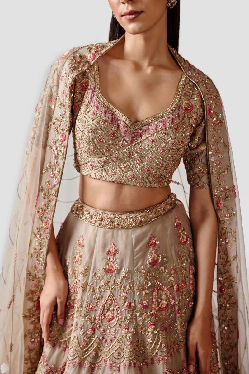 Fascinating Beige Color Georgette Lehenga Set - Image 3