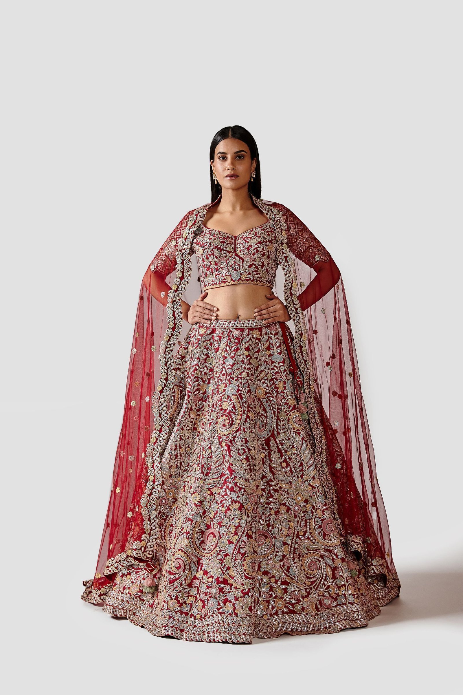 Gorgeous Dark Red Color Silk Bridal Lehenga Set