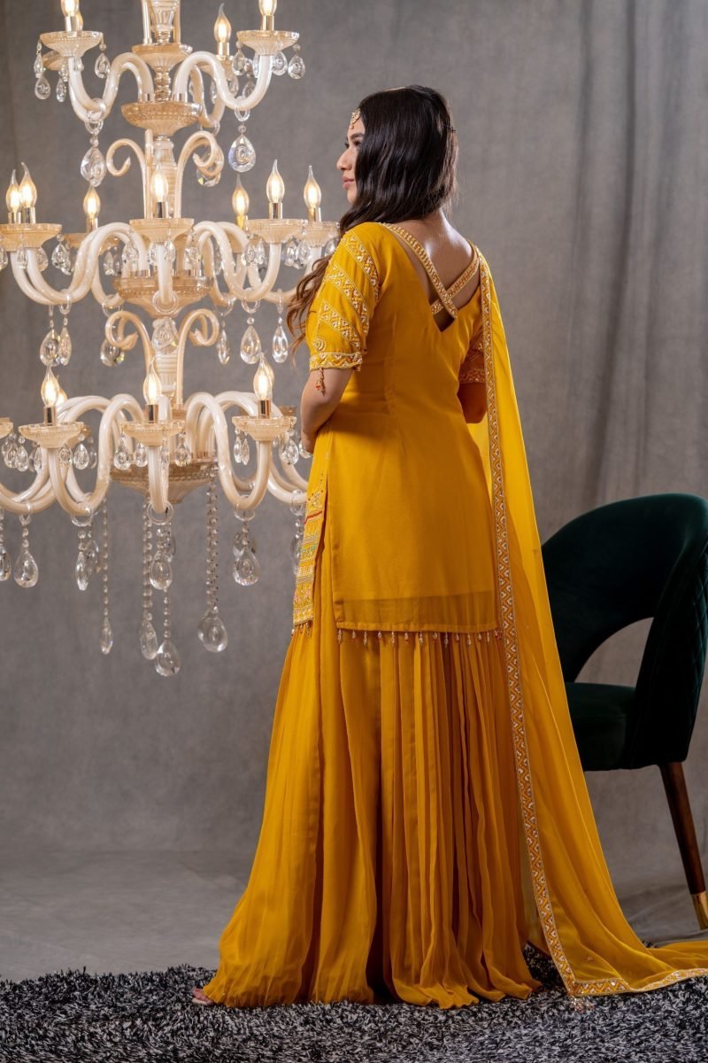 Yellow Color Silk Embroidered Short Kurta Set - Image 2