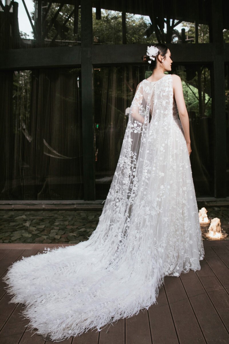 White Stone & Lace Embroidered  A -line Silhouette Bridal Gown - Image 4
