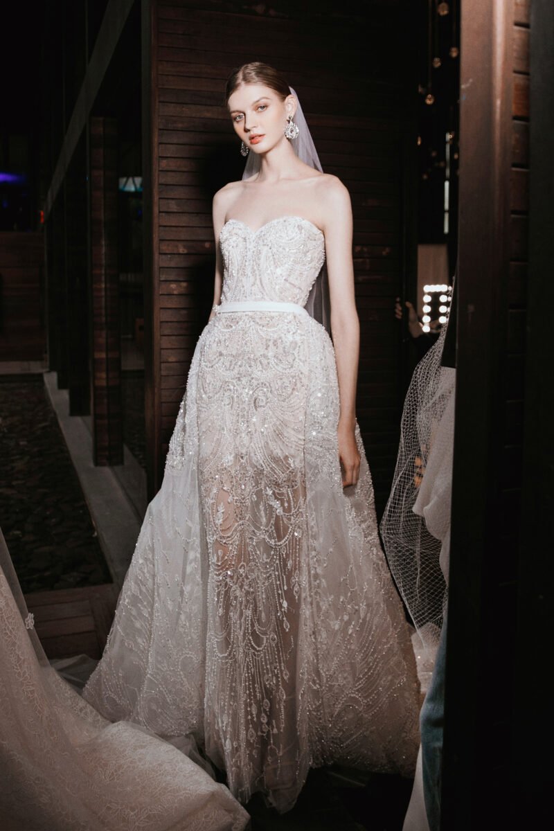 White Mermaid Wedding Gown with Hand-Embellished Lace - Image 4