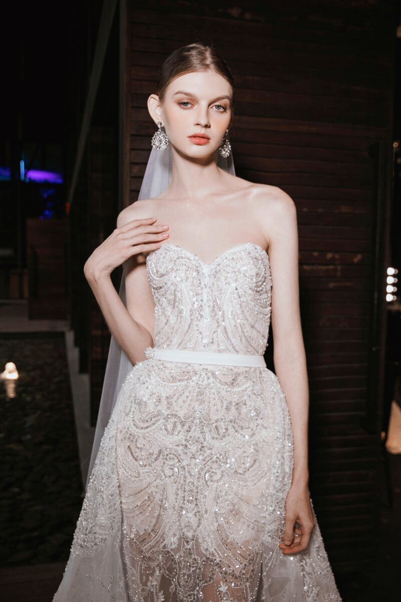 White Mermaid Wedding Gown with Hand-Embellished Lace - Image 5