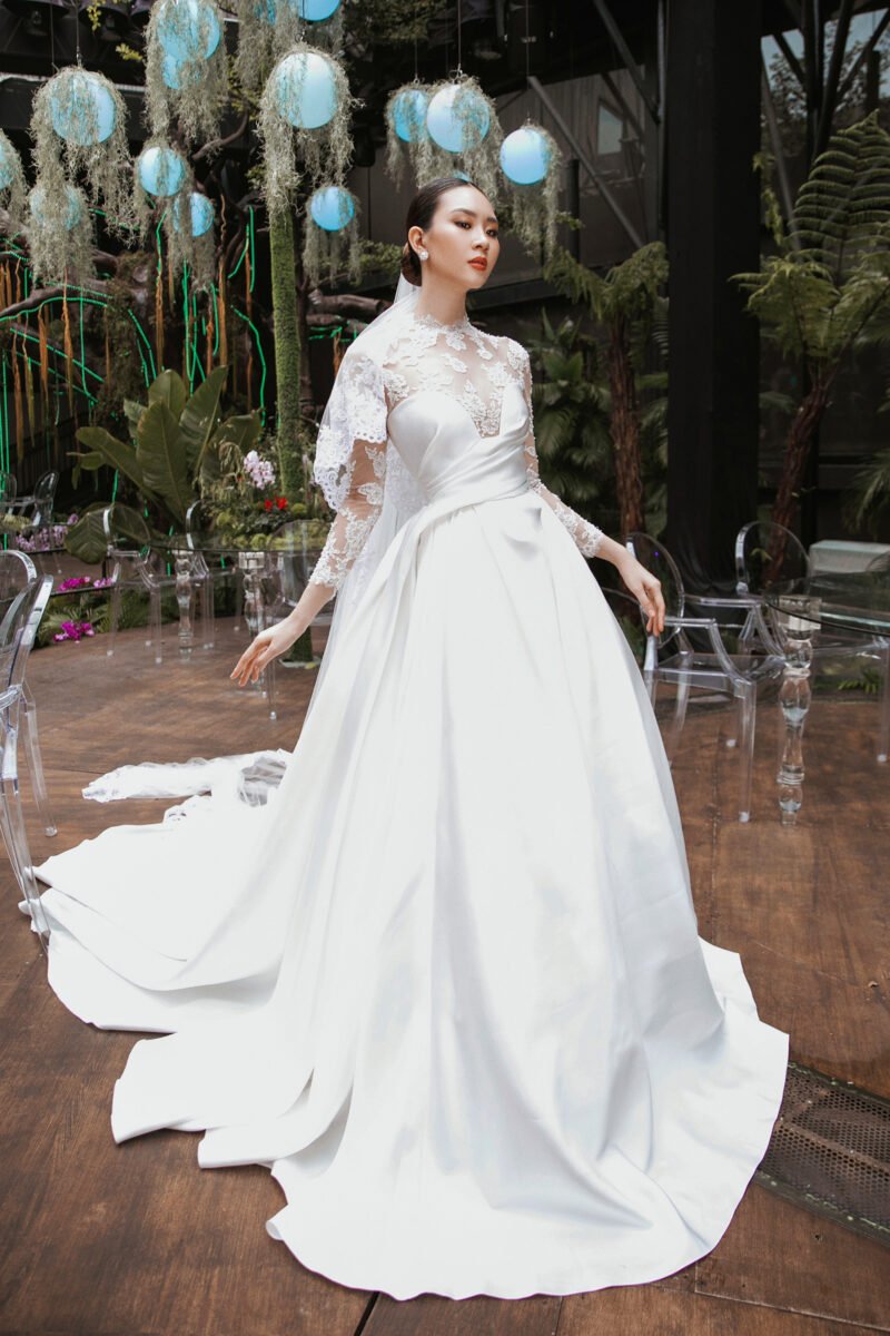 Satin & Tulle with Swarovski Embellishments A-Line  White Bridal Gown - Image 2