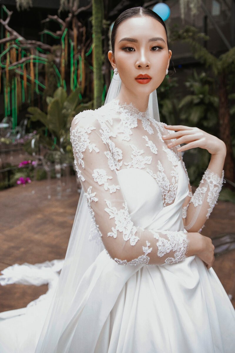 Satin & Tulle with Swarovski Embellishments A-Line  White Bridal Gown - Image 3