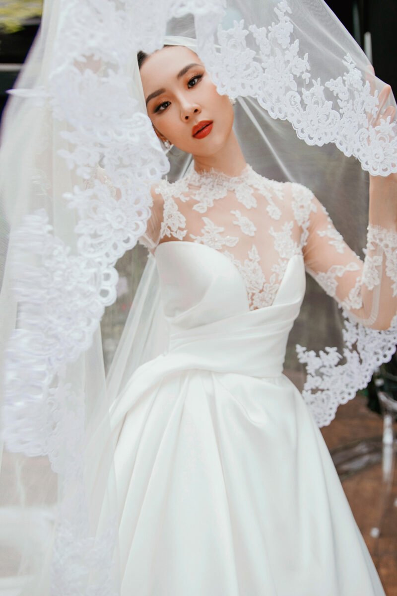 Satin & Tulle with Swarovski Embellishments A-Line  White Bridal Gown - Image 4