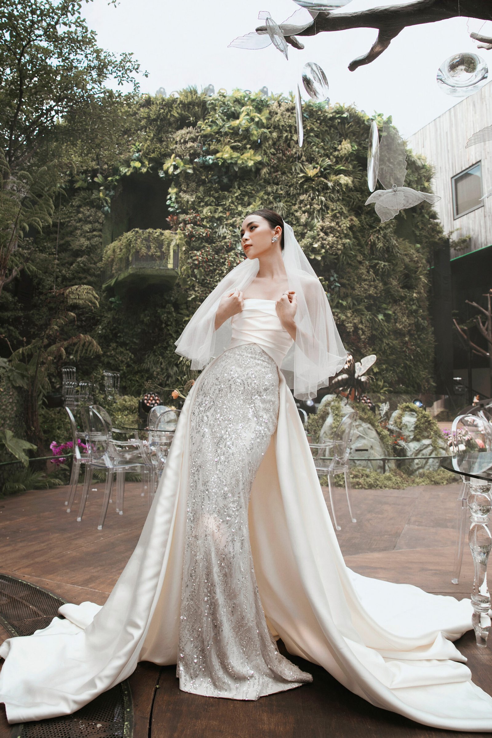 White-Cream sweetheart neckline Flare Gown with Overskirt