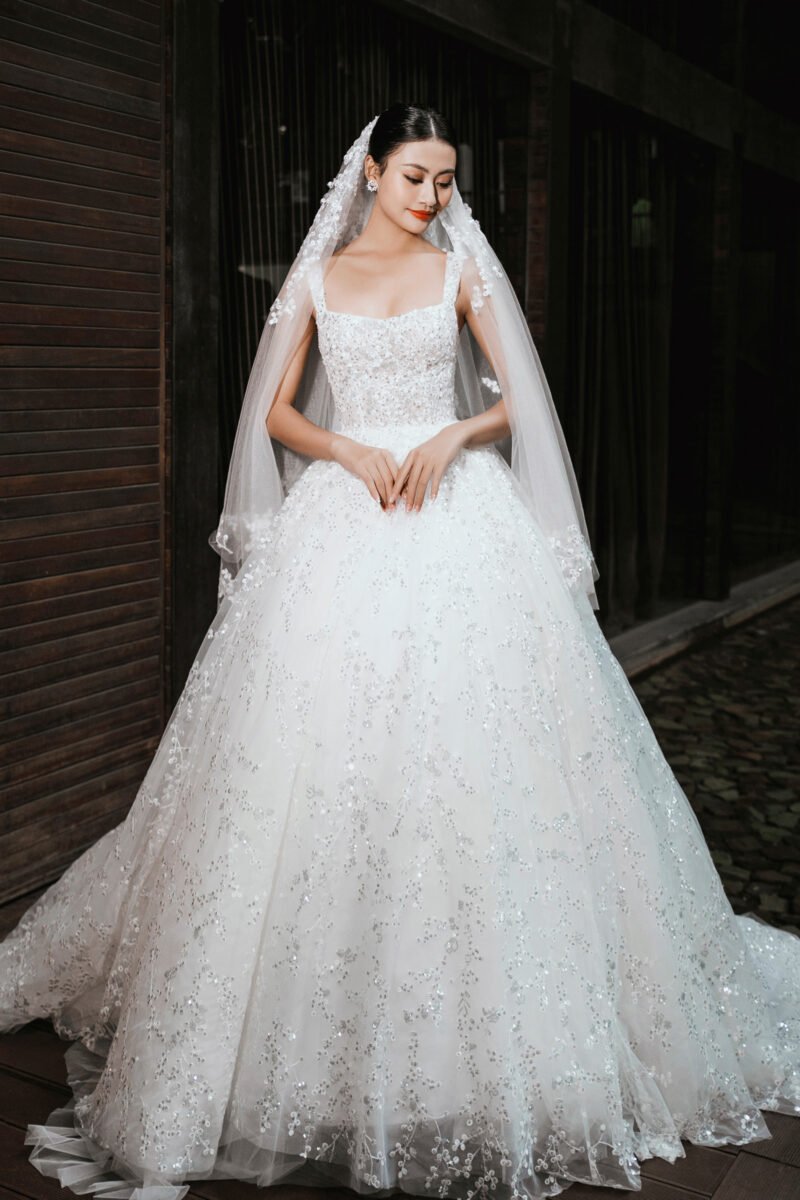 Pristine White Tana Daisy Embroidered Tulle Bridal Gown - Image 3