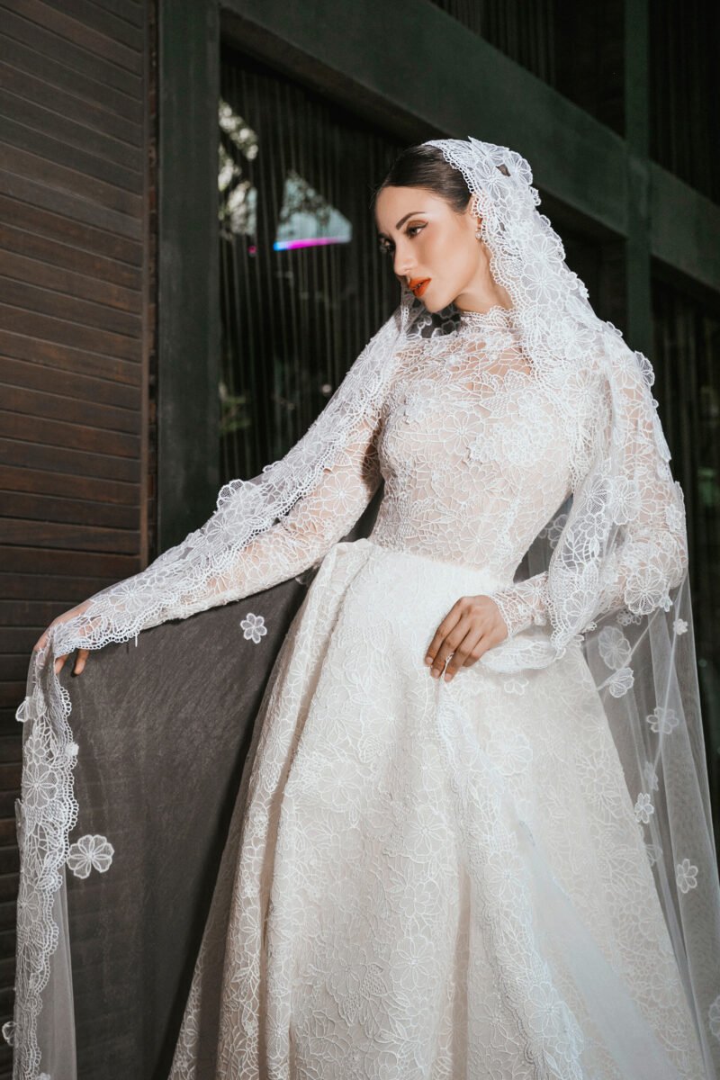 Premium White Inticrate Motifs  with voluminous skirt Bridal Gown - Image 2