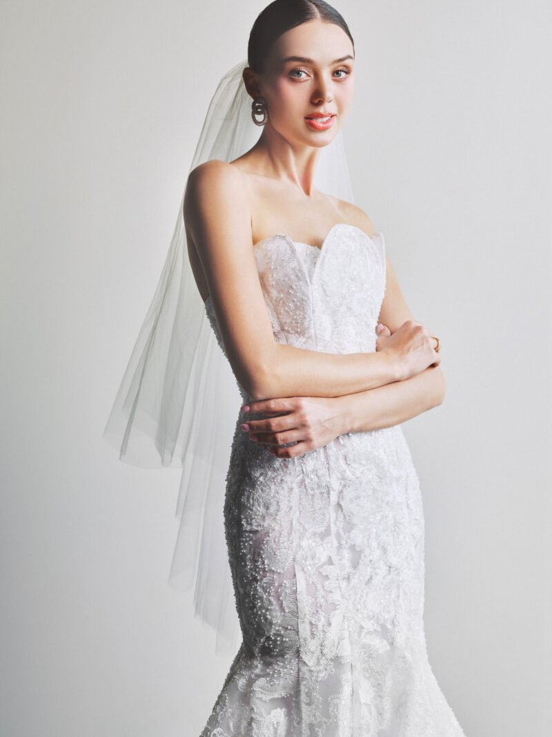 White Tulle flower motif Hand embroidered Bridal gown - Image 2