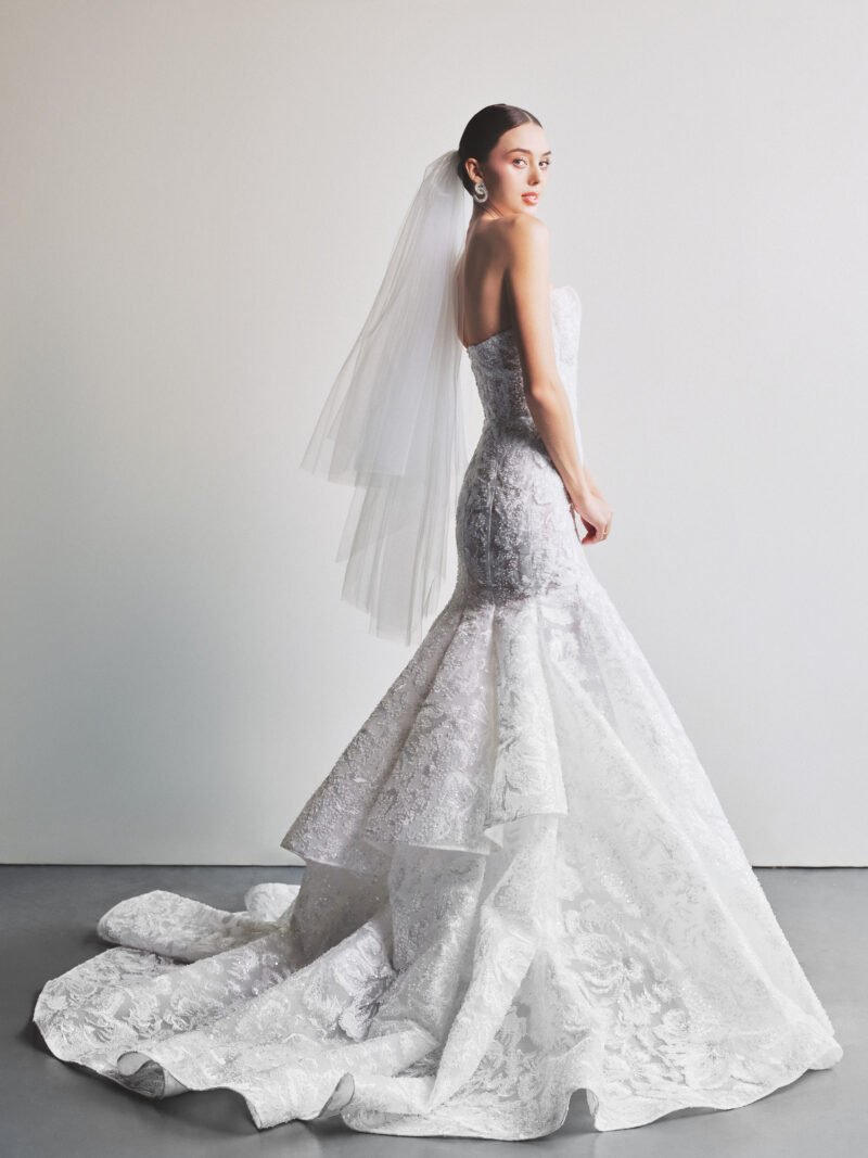 White Tulle flower motif Hand embroidered Bridal gown - Image 3