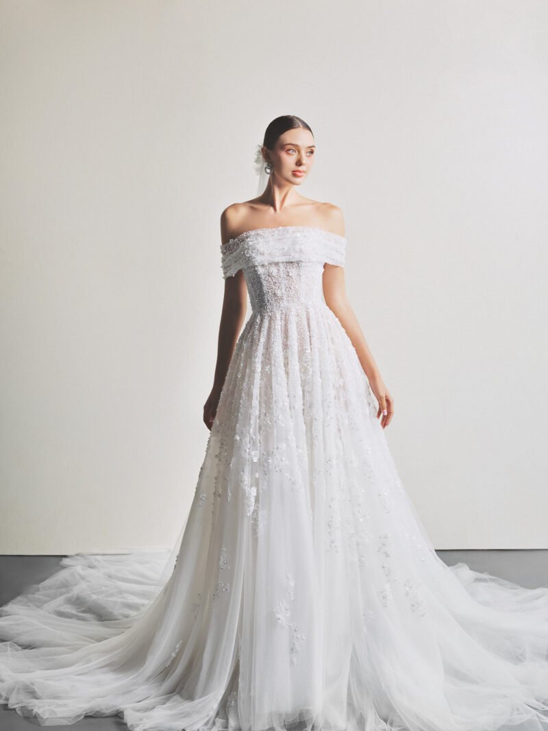 White Tulle Designer Floral Embellished Bridal Gown
