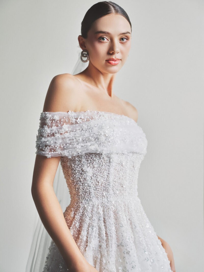 White Tulle Designer Floral Embellished Bridal Gown - Image 2