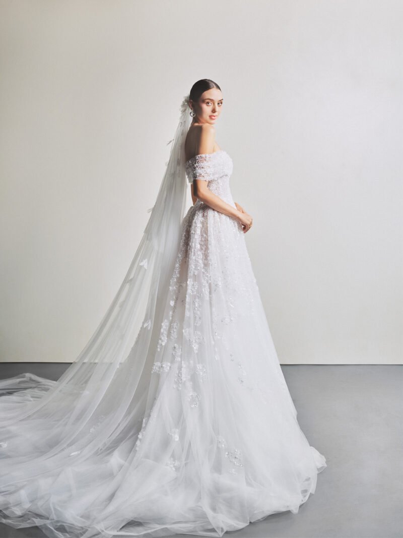 White Tulle Designer Floral Embellished Bridal Gown - Image 3