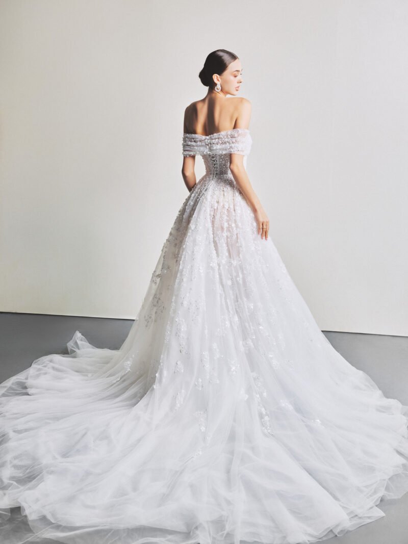 White Tulle Designer Floral Embellished Bridal Gown - Image 4